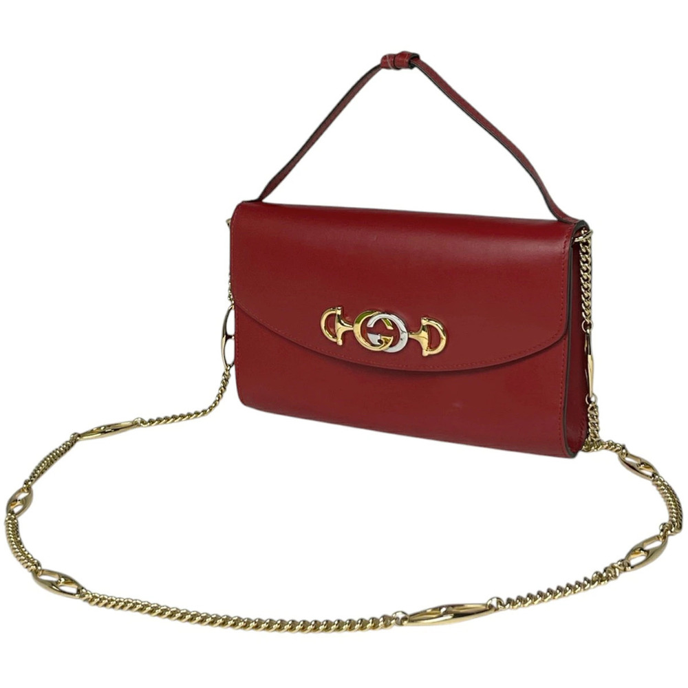 Gucci Zumi Chain Shoulder Bag Handbag Leather Red